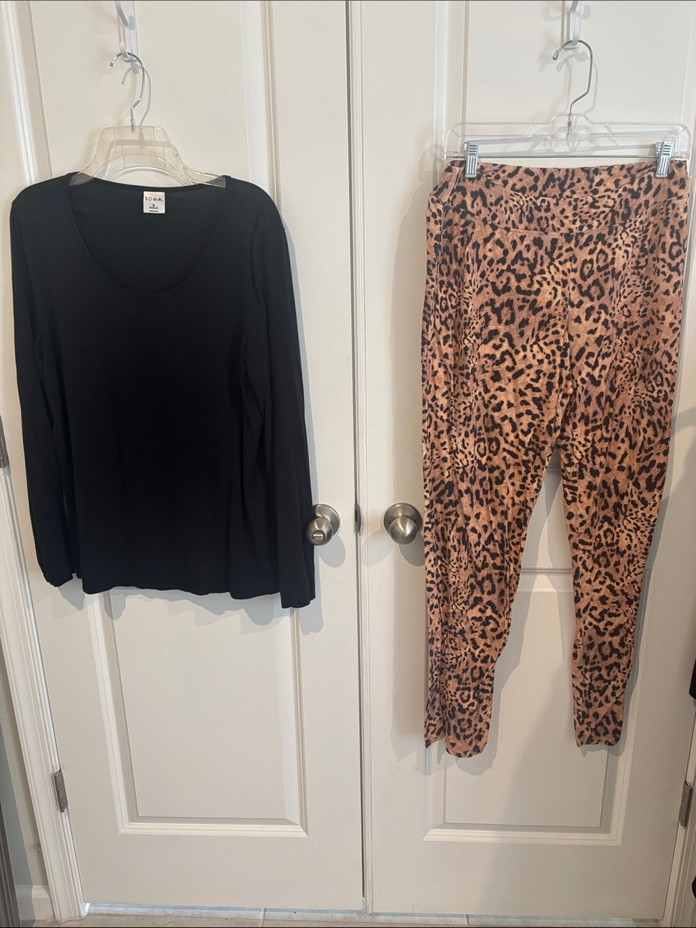 Soma Black Long Sleeve Top with Leopard Print Pajama Pants